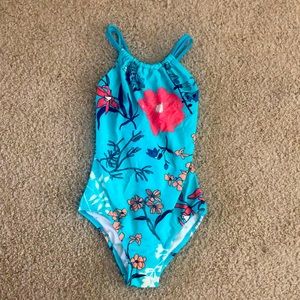 Girls “ floral aqua” cami one piece swimsuit